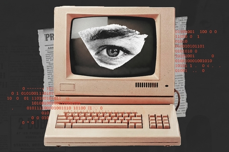 AI marketing made simple - vintage computer with an eye on the screen